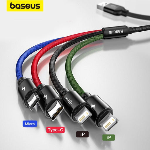 Baseus 3-in-1 USB kabel: Type C voor samsung & xiaomi, 4-in-1 kabel voor iphone, Micro USB lader - Bivakshop