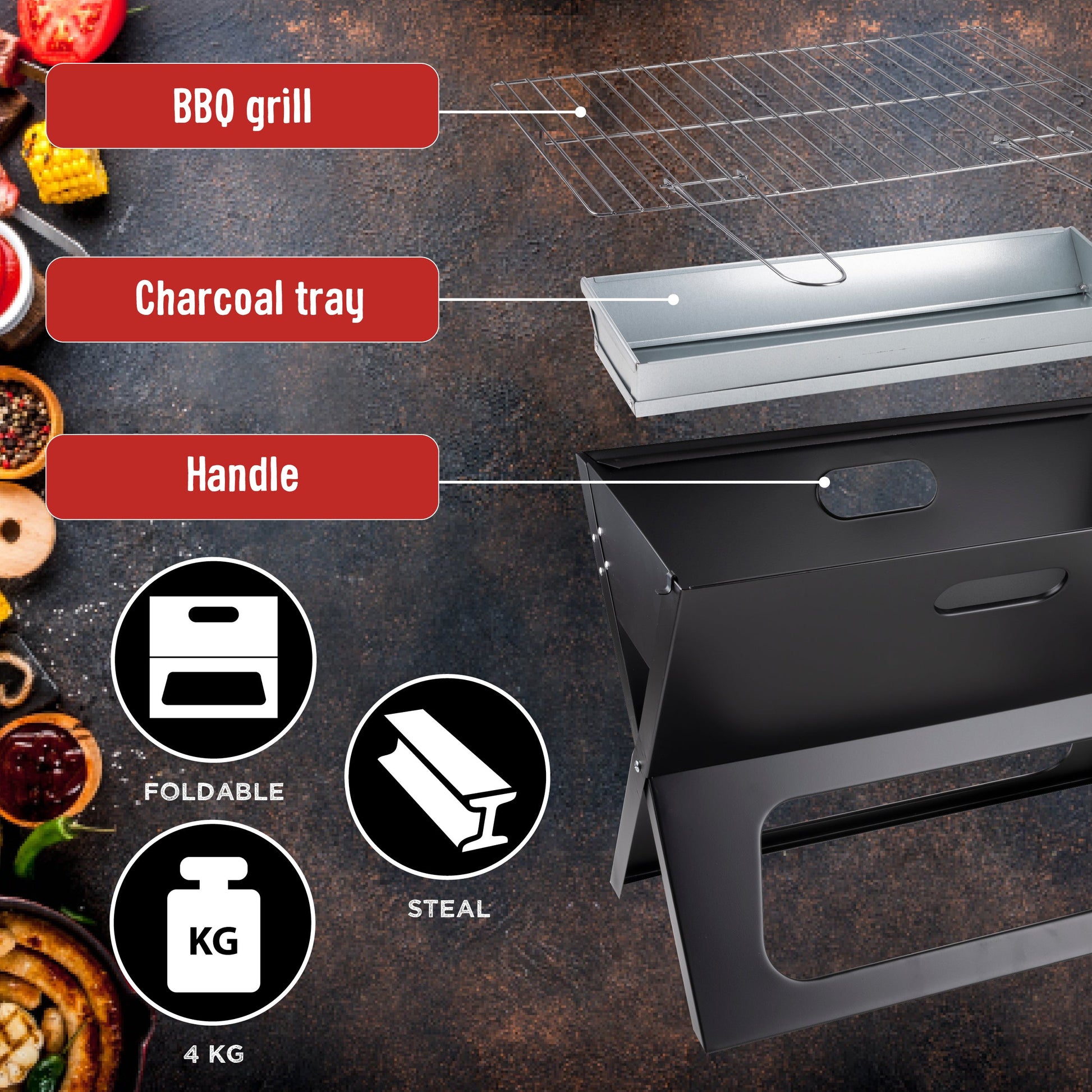 BBQ Collection draagbare houtskool barbecue - Opvouwbaar en draagbaar - Bivakshop