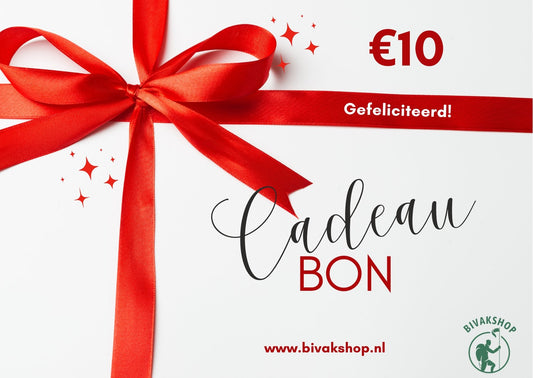 Bivakshop cadeaubon - 10/25/50/100 euro + 10% korting! - Bivakshop