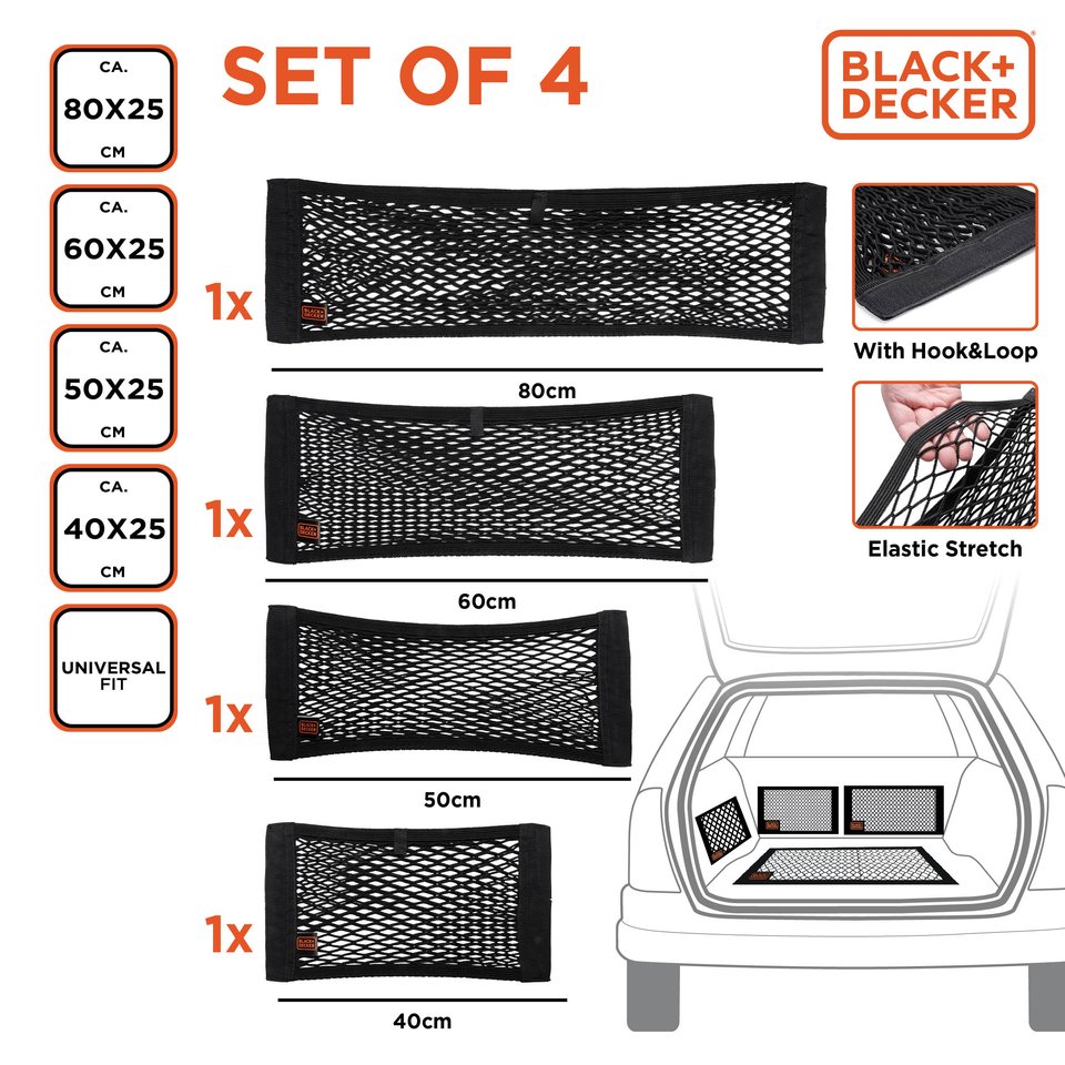 BLACK+DECKER Auto bagagenet set - Houd je spullen georganiseerd - Bivakshop