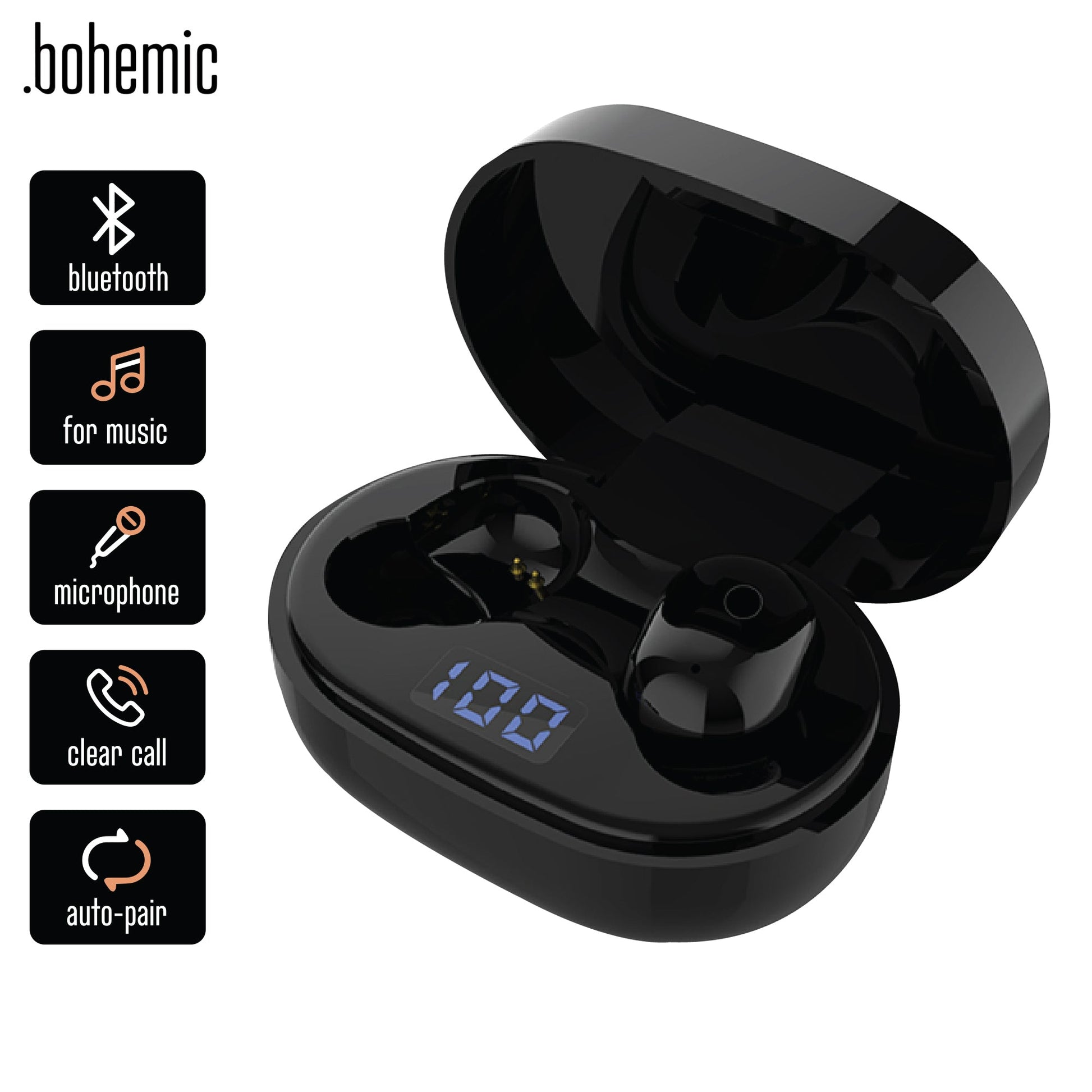 Bohemic BOH7238: draadloze oordopjes met oplaadetui - Bivakshop