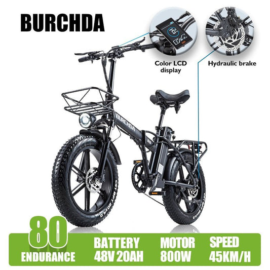 Burchda R8 800W Opvouwbare elektrische fiets - 48V20AH Lithium batterij - Krachtig en comfortabel - Bivakshop