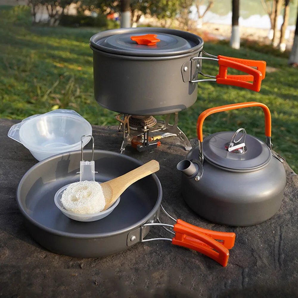 Camping kookgerei set - Aluminium draagbaar buiten servies voor koken, wandelen, en picknicken - Bivakshop