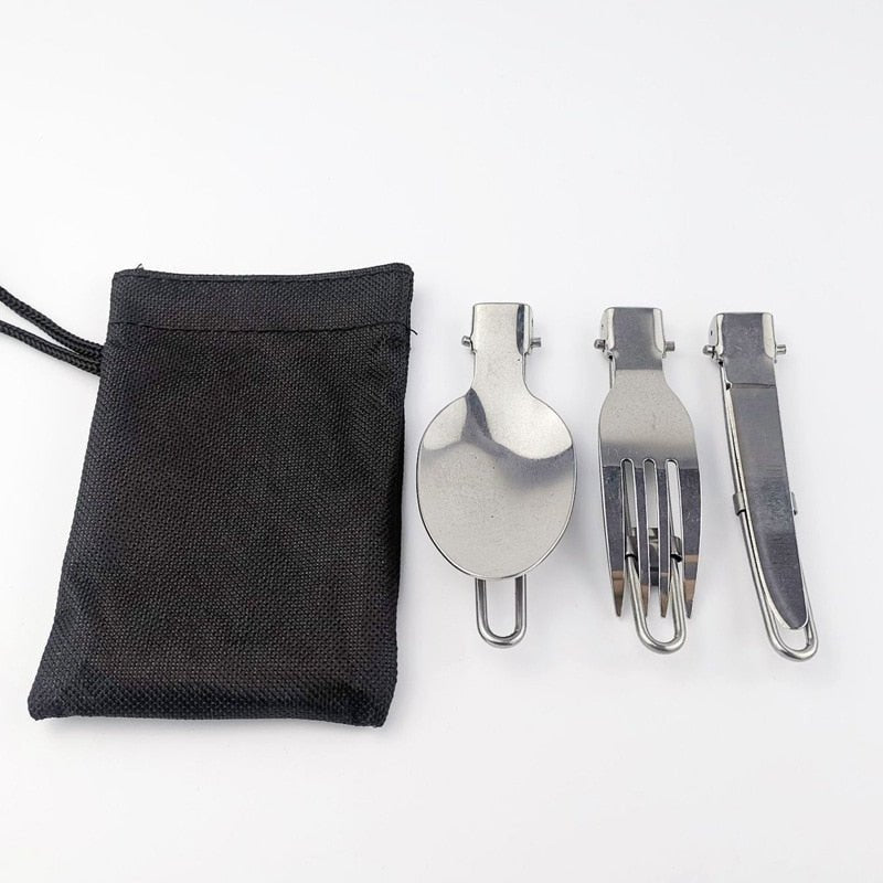Camping opvouwbare vork lepel en mes - Outdoor servies - Roestvrijstaal - Bivakshop