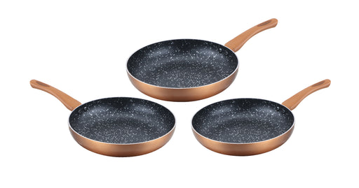 Cenocco Set van 3 Koekenpannen met Marmeren Coating Koper - Keramische pannen - 20/24/28 cm - Bivakshop