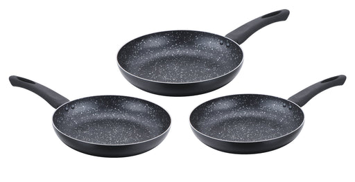 Cenocco Set van 3 Koekenpannen met Marmeren Coating Zwart - Keramische pannenset - 20/24/28 cm - Bivakshop