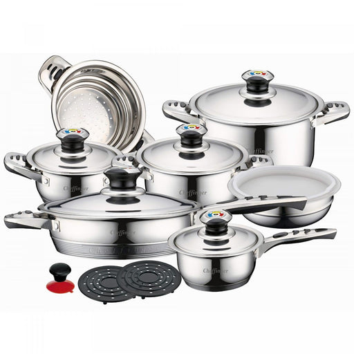 Cheffinger CF - 1600S: 16 Pieces Stainless Steel (Inox) Cookware Set - Bivakshop
