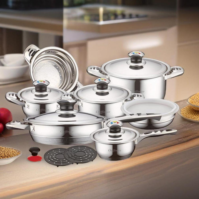 Cheffinger CF - 1600S: 16 Pieces Stainless Steel (Inox) Cookware Set - Bivakshop