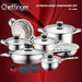 Cheffinger CF - 1600S: 16 Pieces Stainless Steel (Inox) Cookware Set - Bivakshop