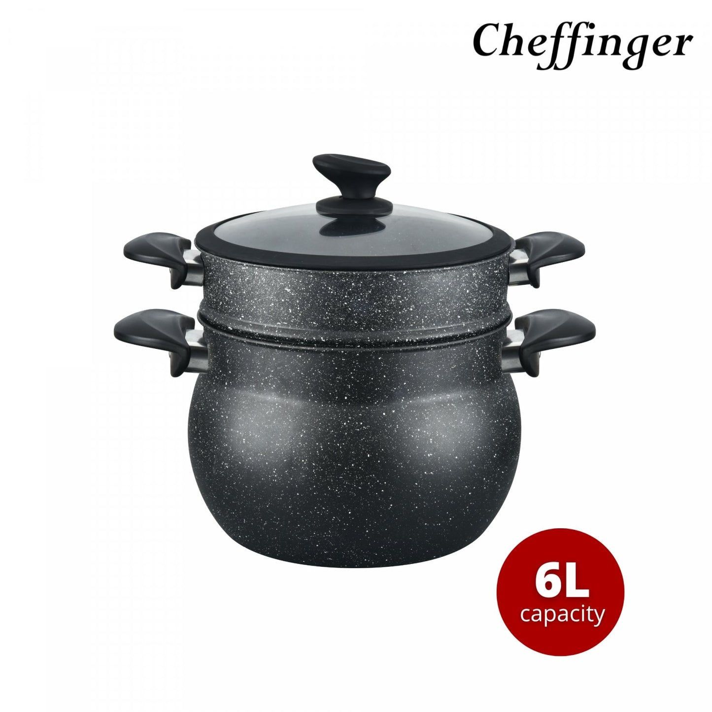 Cheffinger CF-COUS6: 6L Marmer Gecoate Stoomkoker Couscous Pot - Bivakshop
