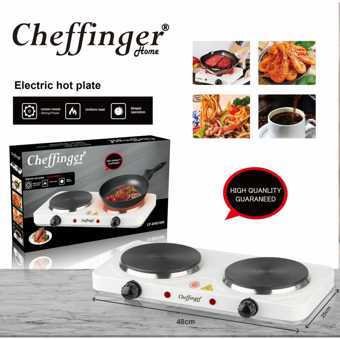 Cheffinger CF-EHD1000: 1000W Elektrische Kookplaat - Dubbel - Bivakshop