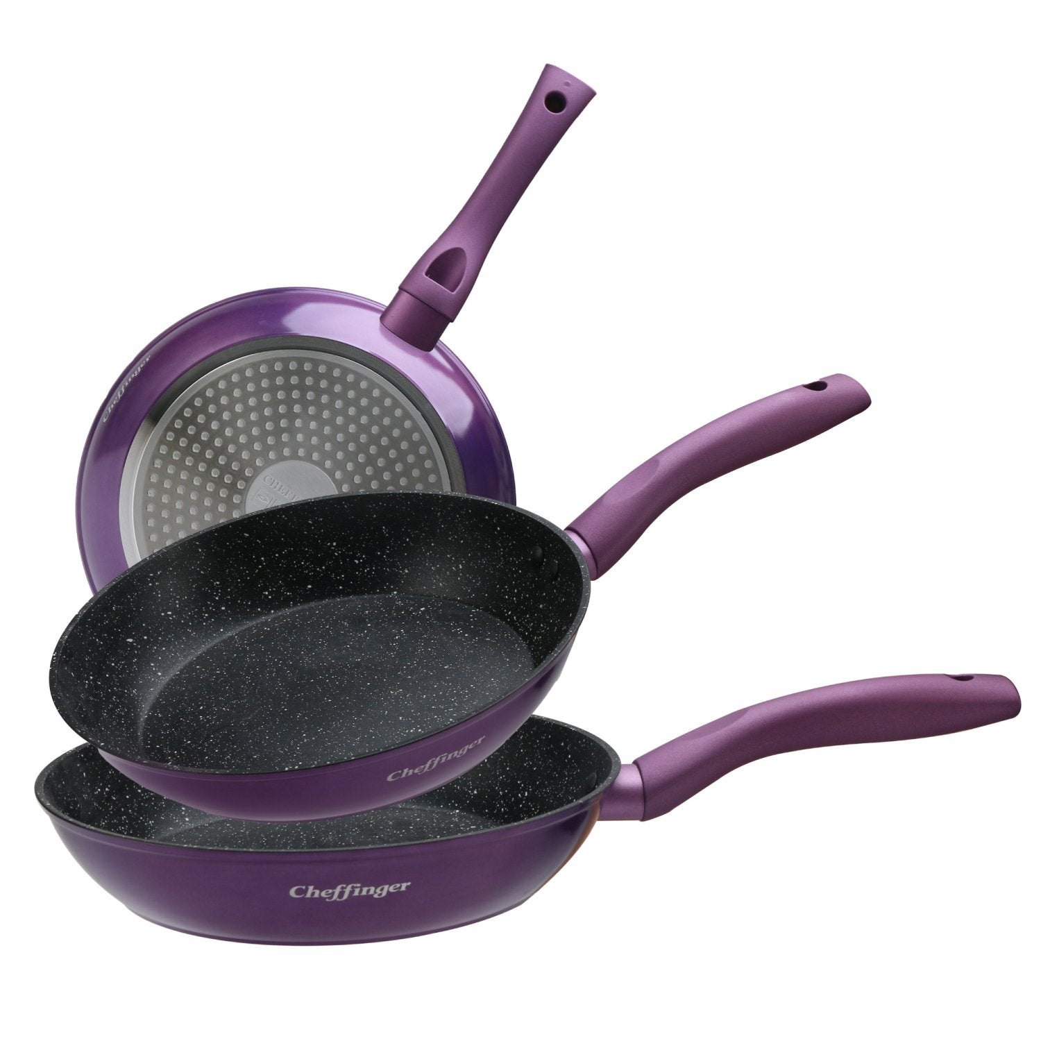Cheffinger CF-FA03: 3 Delige Koekenpannenset Marmer Gecoat Paars - Bivakshop