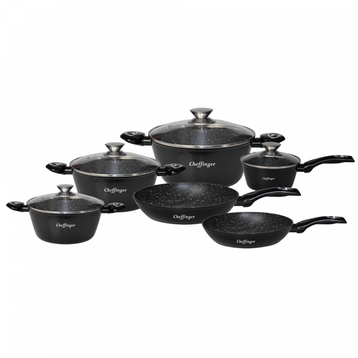 Cheffinger CF - FA1010 - BLK: 10 - delige pannenset met marmercoating - Bivakshop