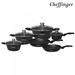 Cheffinger CF - FA1010 - BLK: 10 - delige pannenset met marmercoating - Bivakshop