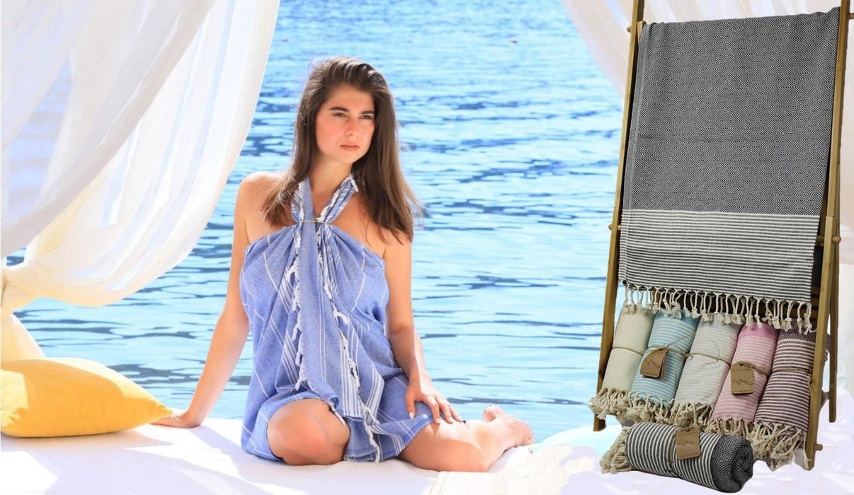 Coton d'Or PS - 134: Katoenen Peshtemal Strandlakens 95x185 - Candy Stripes Turquoise - Bivakshop