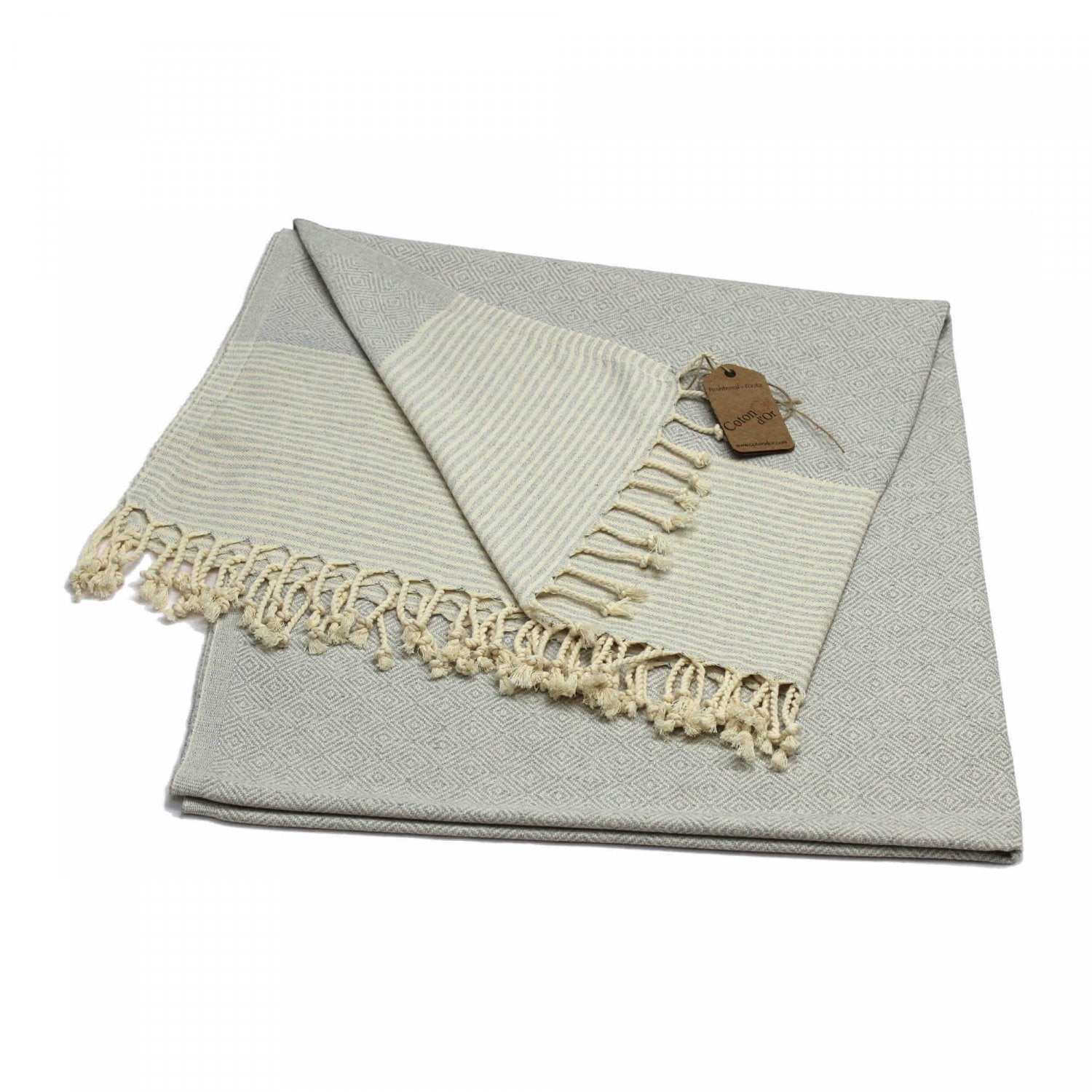 Coton d'Or PS-134: Katoenen Strand Peshtemal Handdoeken 95x185 - Candy Stripes Grijs - Bivakshop