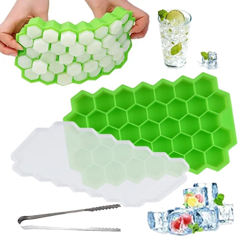 Creatieve 37-Holtes honingraat iJsblokjesmaker - Herbruikbare siliconen vorm met deksel - BPA-vrij - Bivakshop