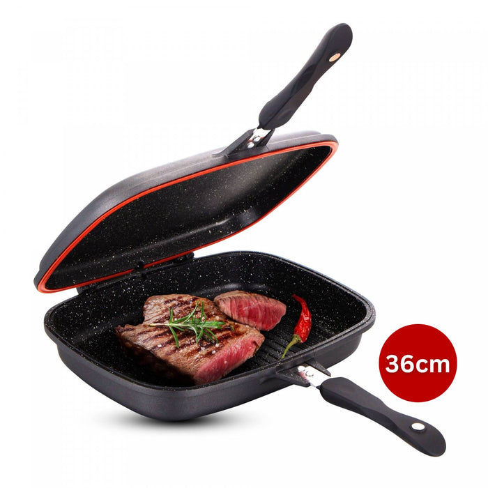 Ctikiger CF-DG36: Omkeerbare dubbele grillpan met marmercoating - 36 cm koper - Bivakshop