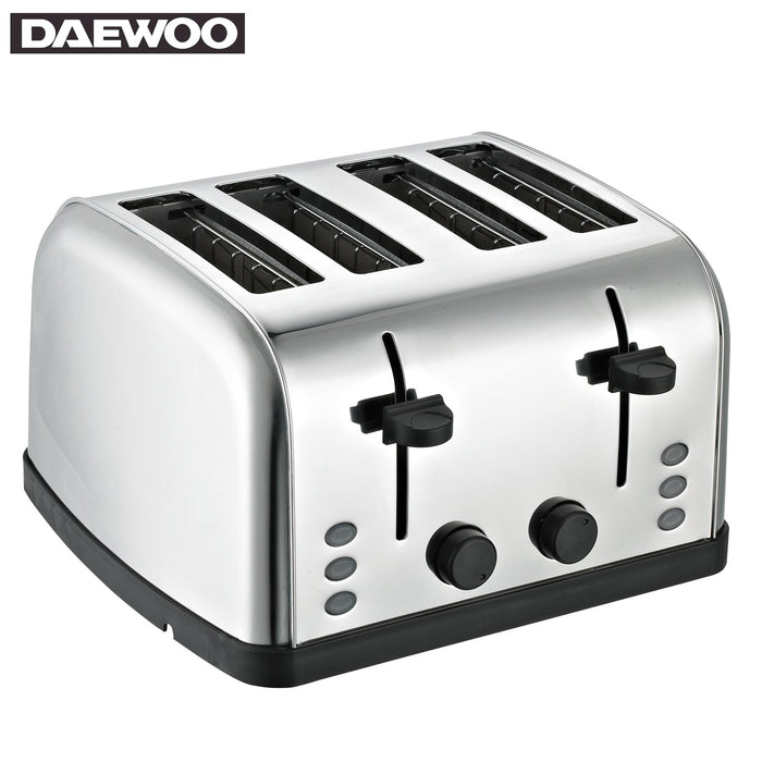 Daewoo SYM-1304: brede roestvrijstalen broodrooster - 4 lades, 4 sneden - Bivakshop