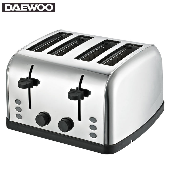 Daewoo SYM-1304: brede roestvrijstalen broodrooster - 4 lades, 4 sneden - Bivakshop