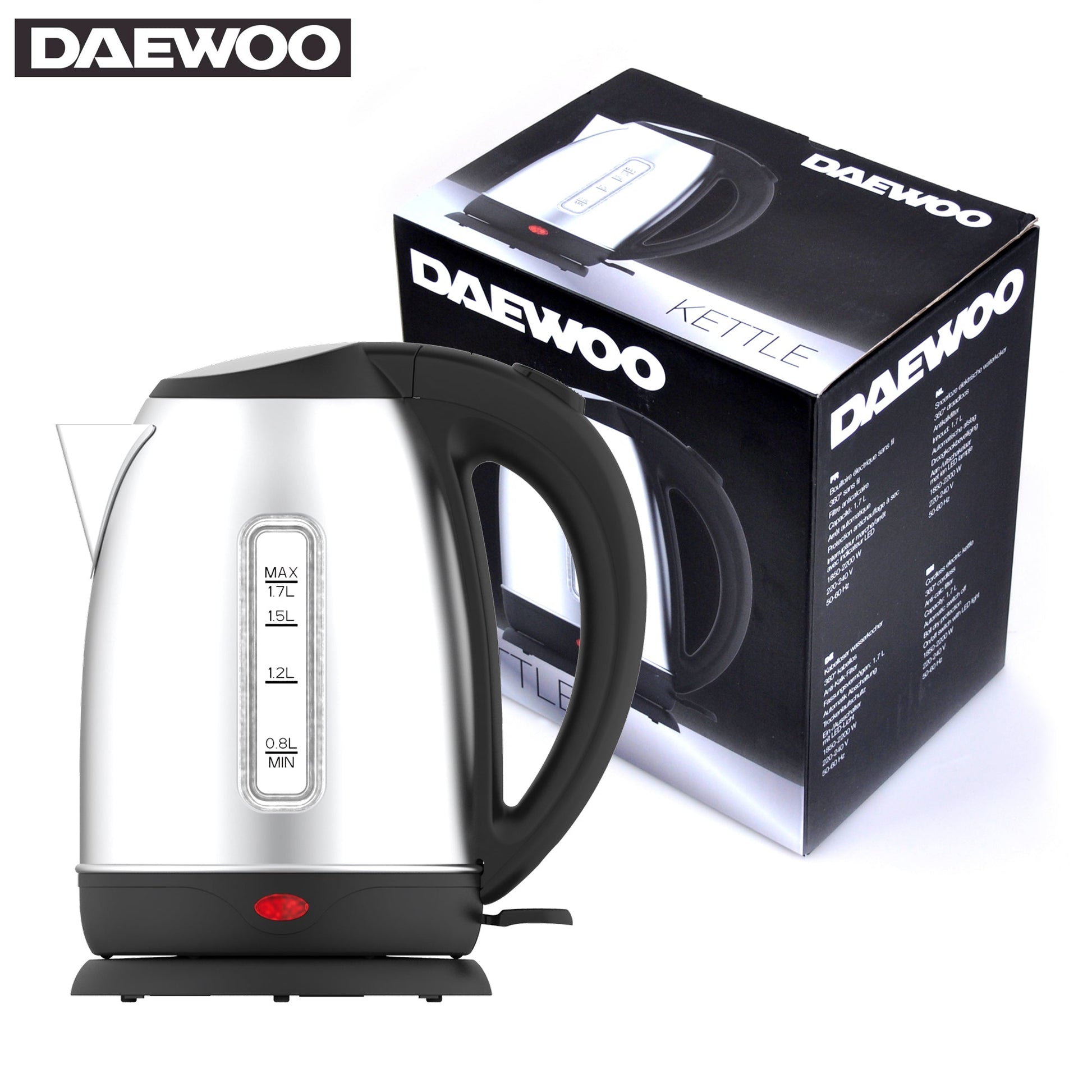 Daewoo SYM-1335: roestvrijstalen draadloze waterkoker - Bivakshop