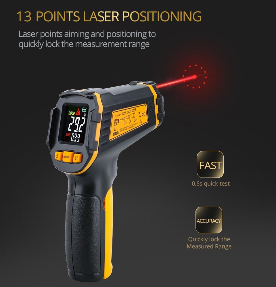 Digitale infrarood thermometer - Contactloze pyrometer met kleur LCD - Bivakshop