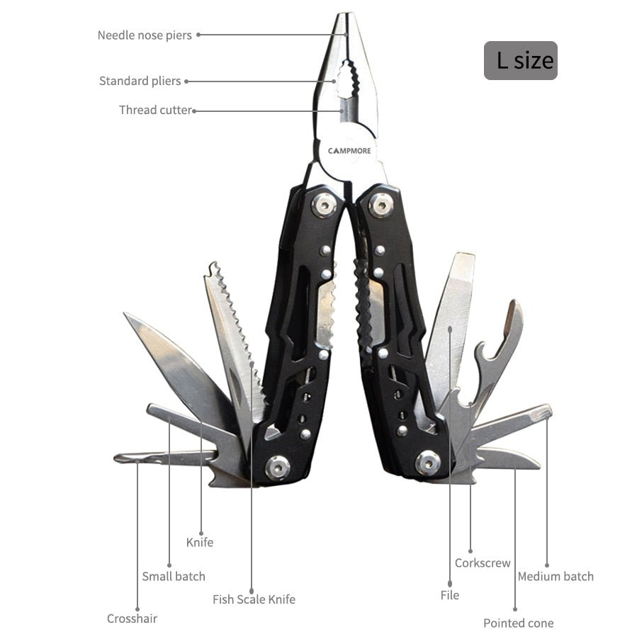 Draagbare roestvrij staal multitool - 14-in-1 Outdoor camping survival gereedschap - Bivakshop