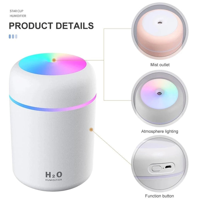 Draagbare USB Aroma diffuser 300ML - Aromatherapie - Geur Verdamper - Luchtbevochtiger met Sfeer en nachtlampje - Vernevelaar - Etherische Olie - Bivakshop