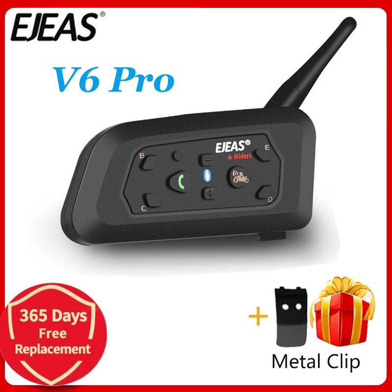 EJEAS V6 Pro Bluetooth Motorhelm Intercom Headset - 1200 meter bereik - Waterdicht - tot 6 rijders - Bivakshop