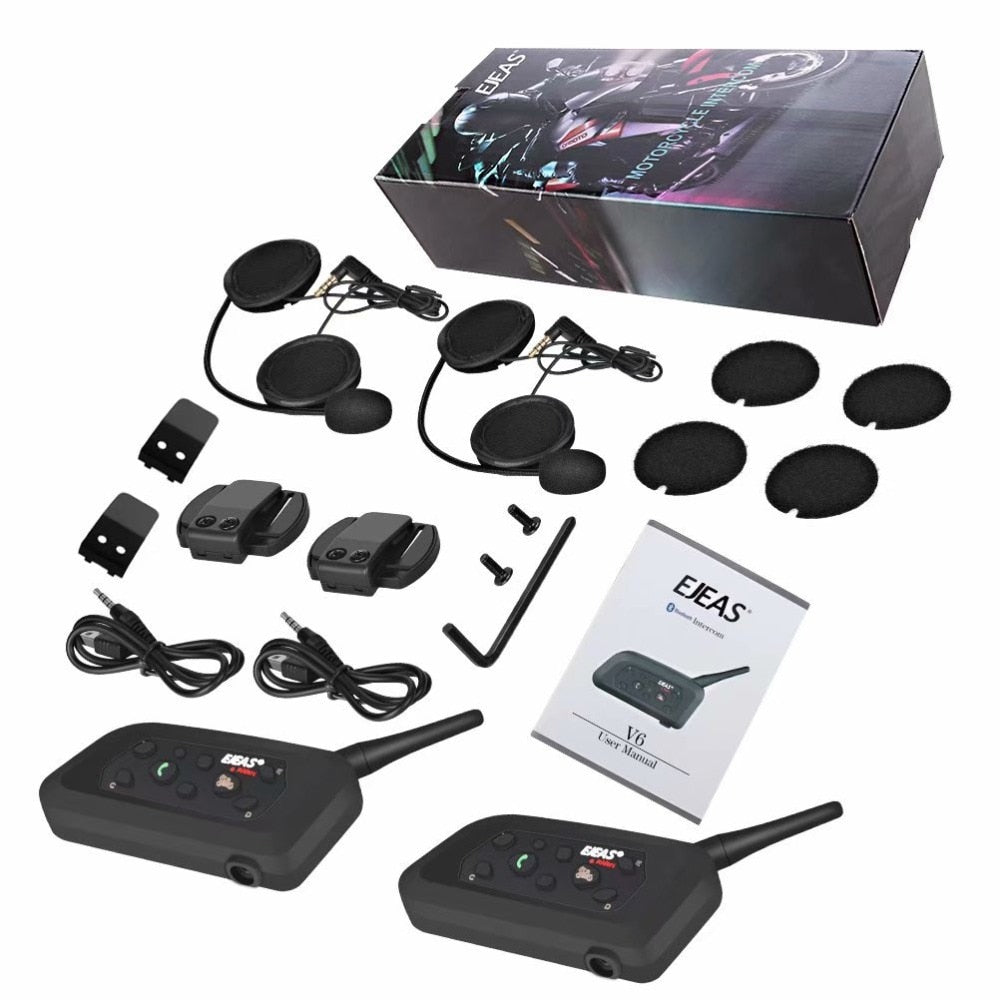EJEAS V6 Pro Bluetooth Motorhelm Intercom Headset - 1200 meter bereik - Waterdicht - tot 6 rijders - Bivakshop