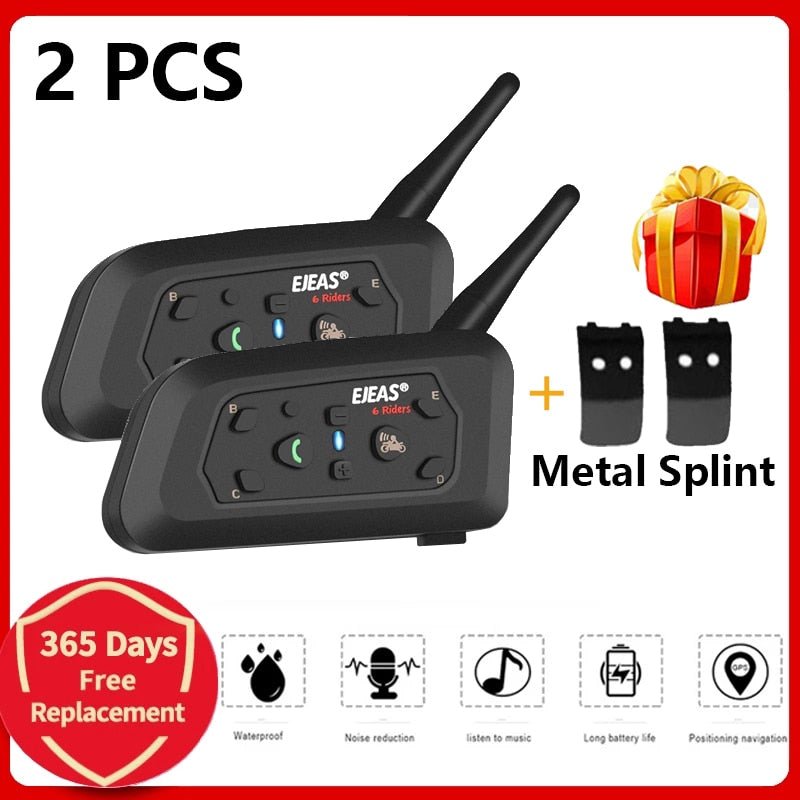 EJEAS V6 Pro Bluetooth Motorhelm Intercom Headset - 1200 meter bereik - Waterdicht - tot 6 rijders - Bivakshop