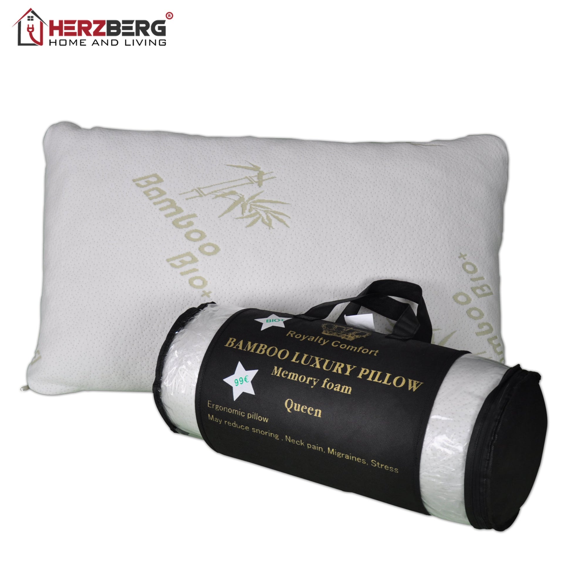 Ervaar ultiem comfort en slaapkwaliteit met het royalty comfort HG-5076BM: Bamboe luxe kussen met ergonomisch geheugenschuim - Queen - Bivakshop
