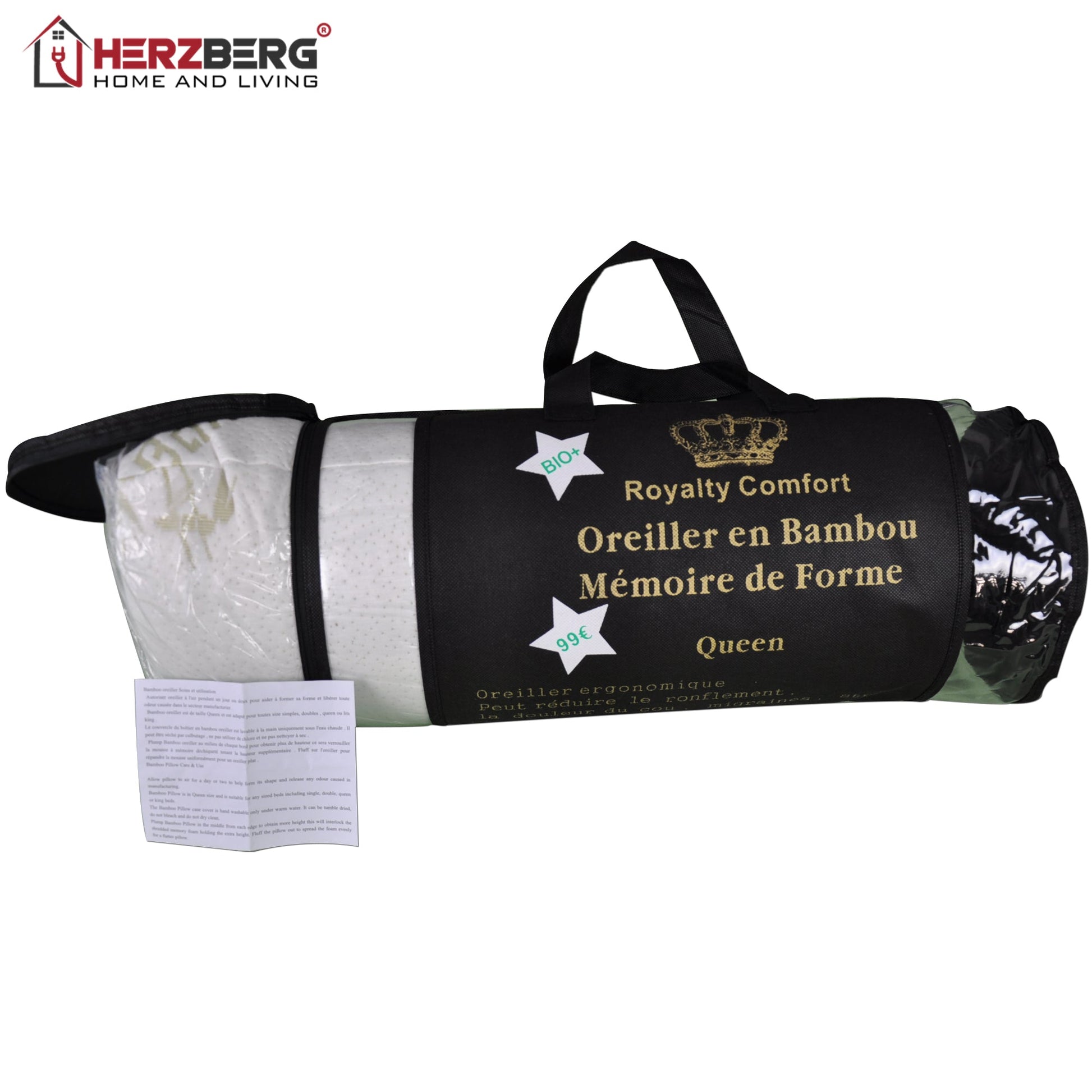 Ervaar ultiem comfort en slaapkwaliteit met het royalty comfort HG-5076BM: Bamboe luxe kussen met ergonomisch geheugenschuim - Queen - Bivakshop