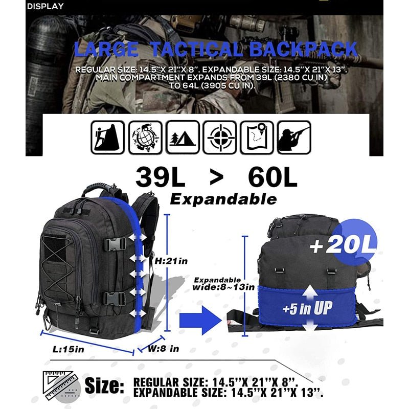 Extra grote 60L rugzak - Waterbestendig - Bivakshop