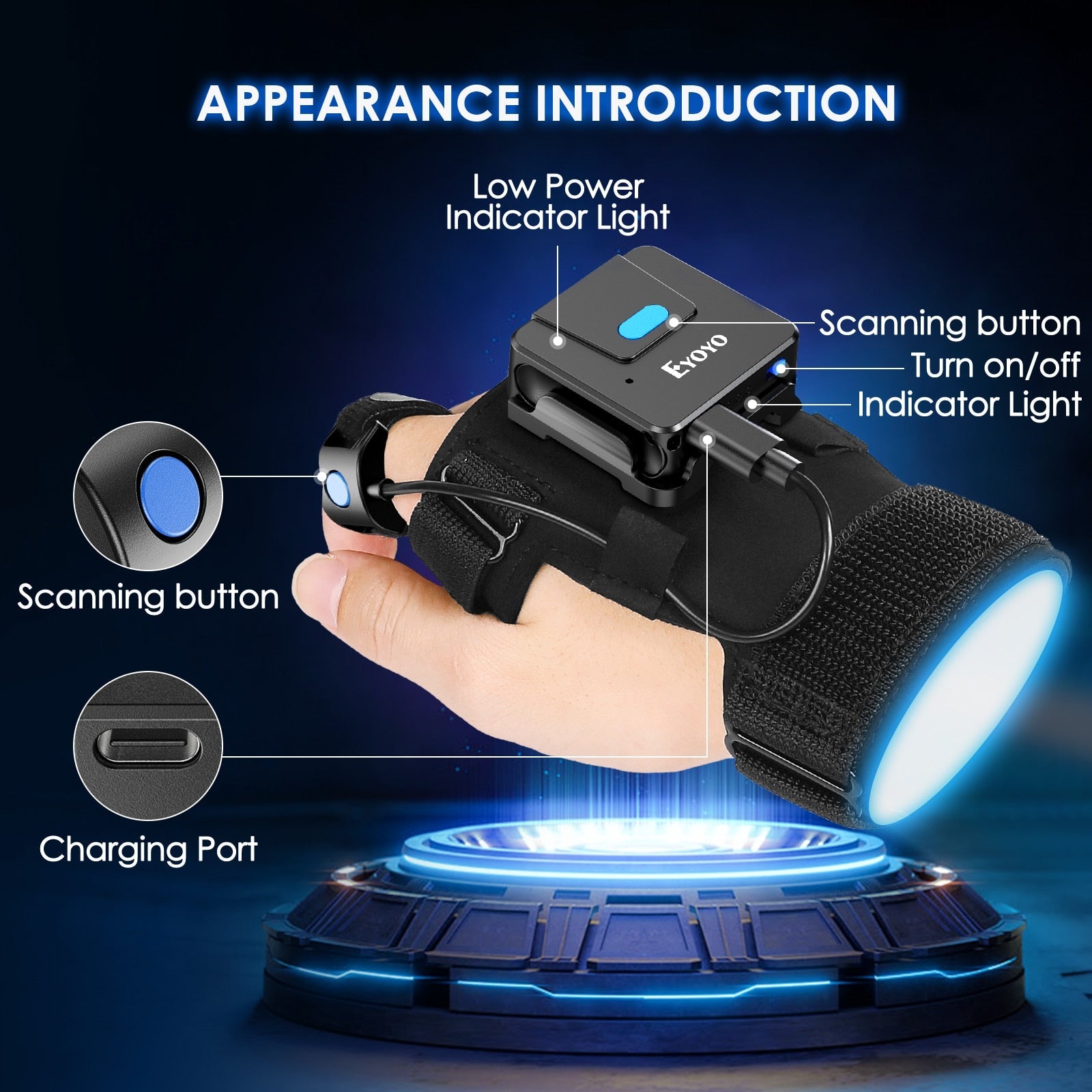 Eyoyo 2D Bluetooth barcode scanner draagbare handschoen - Linker en rechterhand - Draadloze barcodescanner - Bivakshop