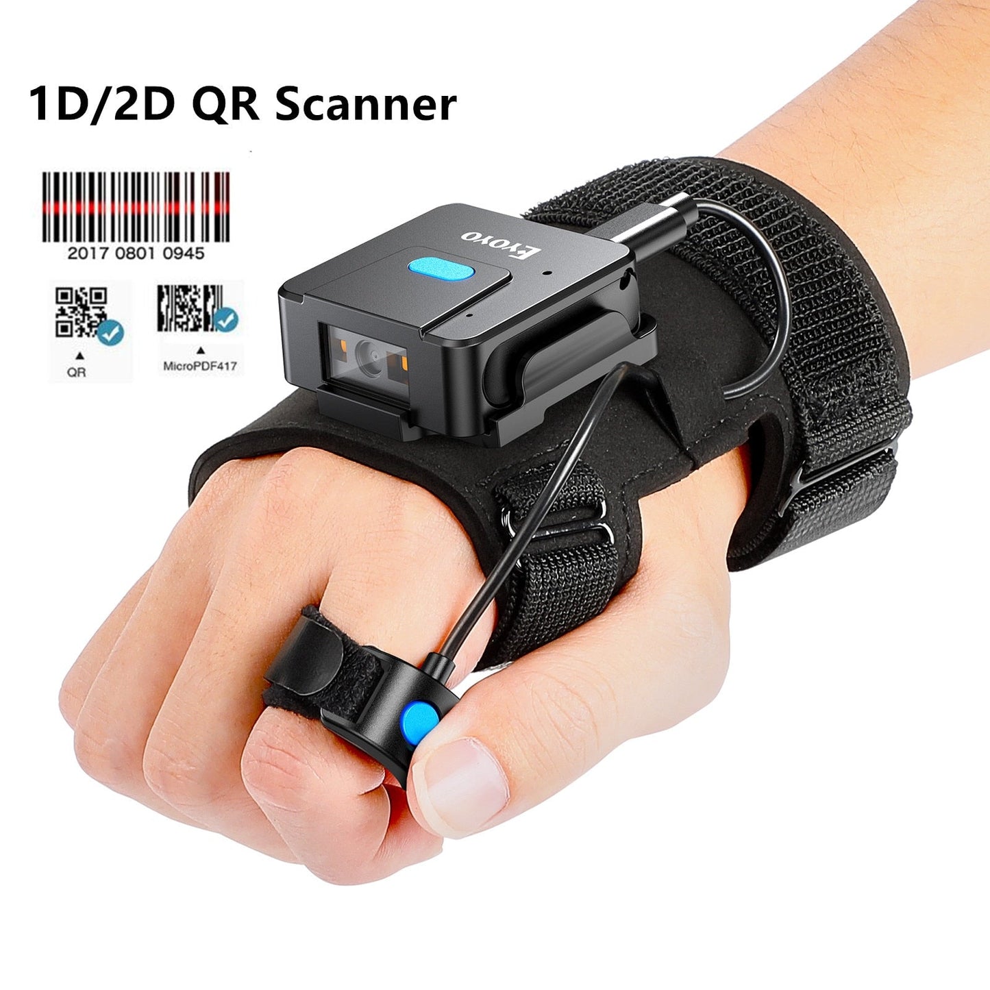 Eyoyo 2D Bluetooth barcode scanner draagbare handschoen - Linker en rechterhand - Draadloze barcodescanner - Bivakshop