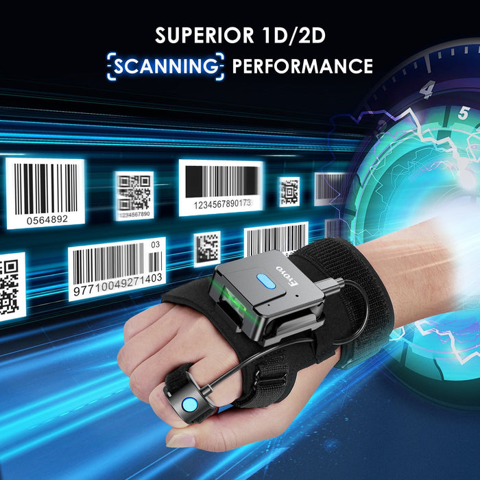 Eyoyo 2D Bluetooth barcode scanner draagbare handschoen - Linker en rechterhand - Draadloze barcodescanner - Bivakshop