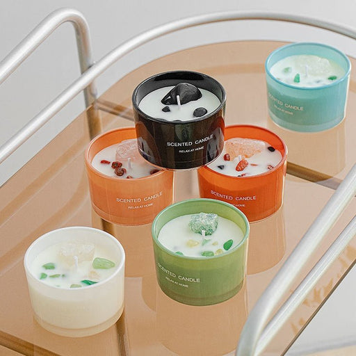 Geurkaars in glazen pot – Sojawas & edelsteen aromatherapie - Bivakshop