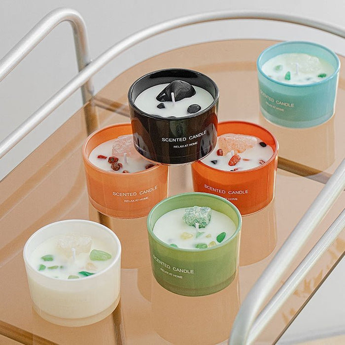 Geurkaars in glazen pot – Sojawas & edelsteen aromatherapie - Bivakshop