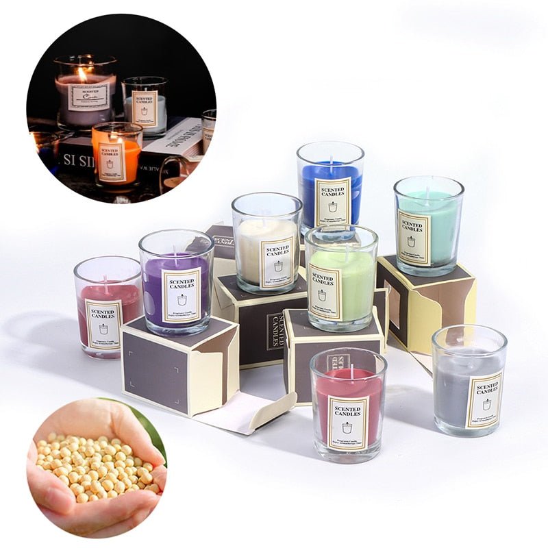Geurkaarsen in glazen pot - Theelicht - Soja wax - Edelsteen Aromatherapie kaars - Verschillende kleuren - Brandduur 10 uur - Bivakshop