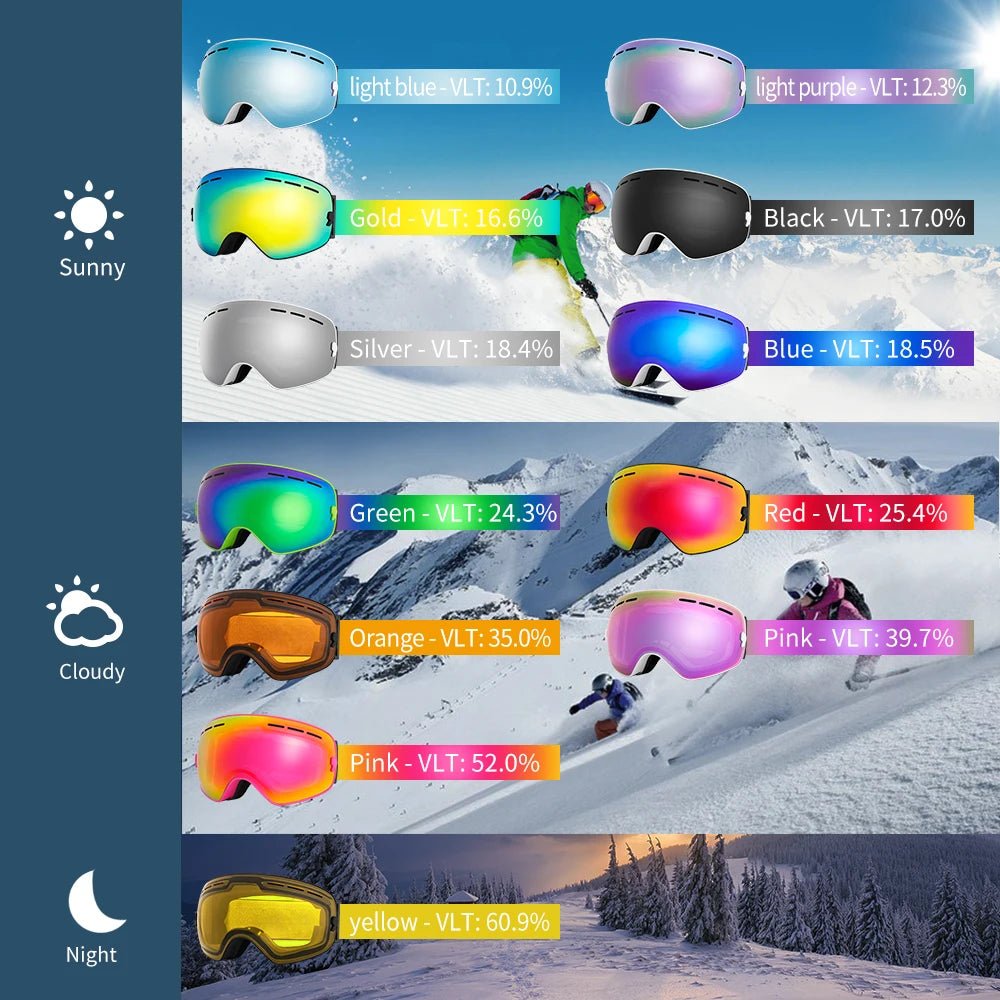 GOG-201 pro skibril - Dubbele lagen, UV400 anti-fog, Groot formaat, Sneeuwbril voor skiën en snowboarden - Bivakshop