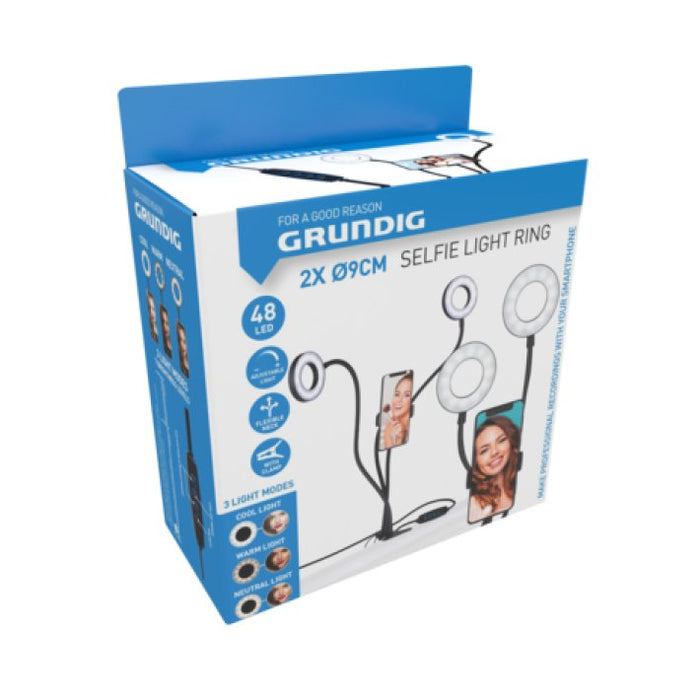 Grundig ED-95927: 2-in-1 Dual Ring light Clip-On Phone Holder - Bivakshop