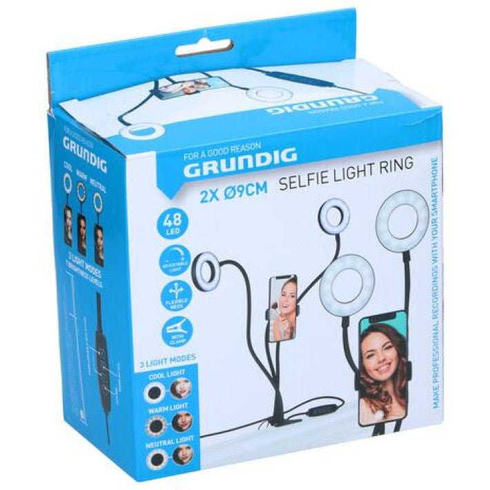 Grundig ED-95927: 2-in-1 Dual Ring light Clip-On Phone Holder - Bivakshop