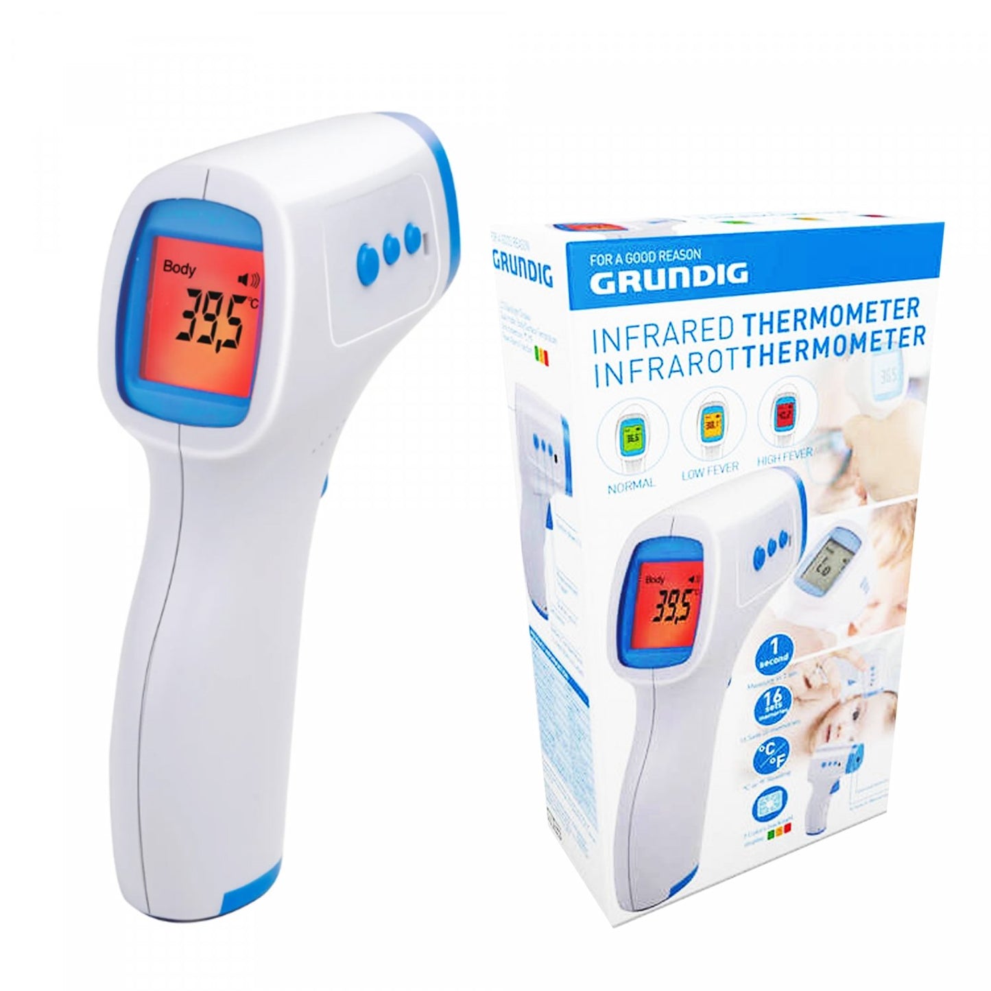 Grundig Infrarood Digitale Thermometer - LED Licht Indicator - Bivakshop
