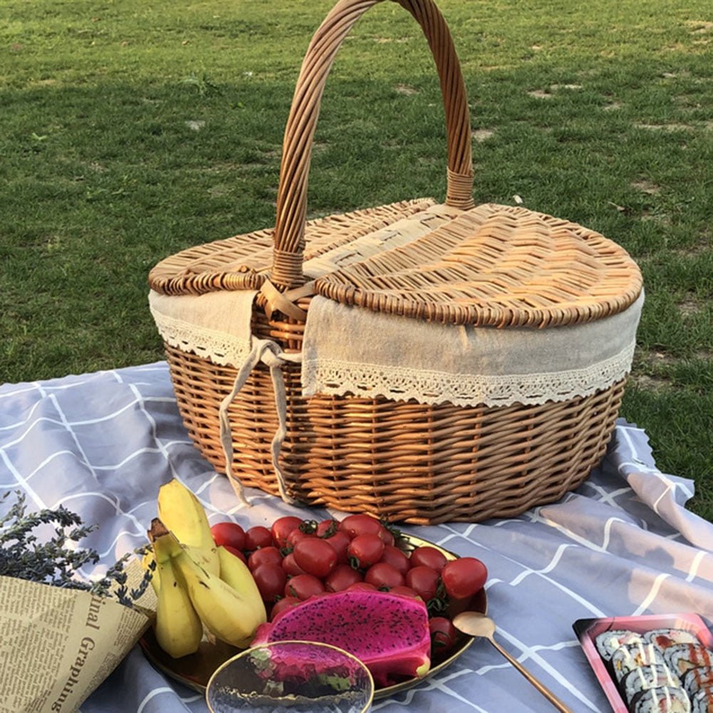Handgemaakte Grote Rieten Mand Met Handvat - Picknickmand - 2 maten - Bivakshop
