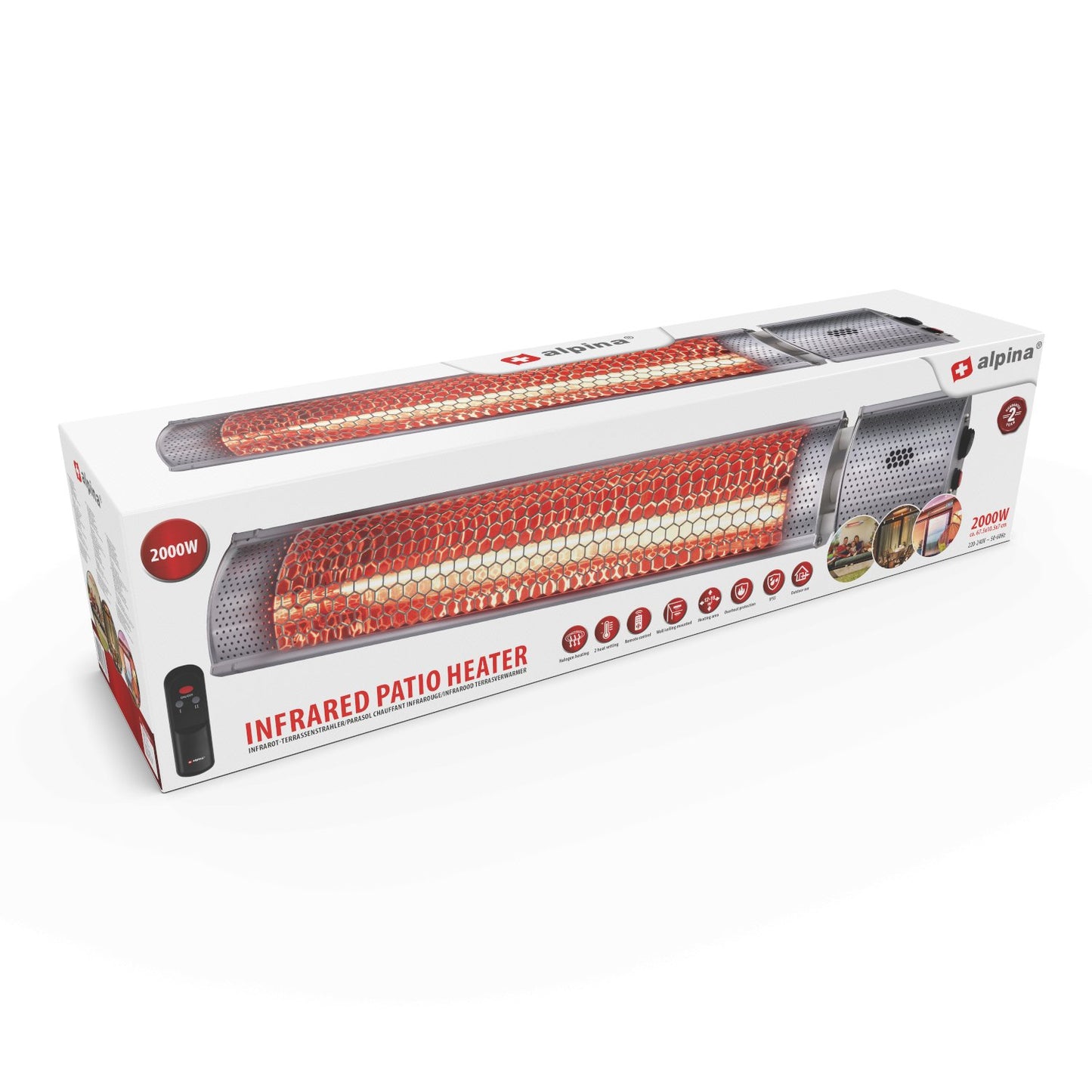 Heater Terrasverwarmer Met Afstandsbediening 2000W - Alpina - Bivakshop