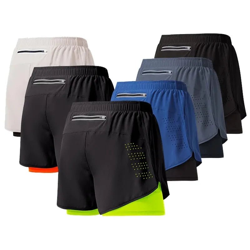 Heren hardloopshorts - Sneldrogend, zwarte dubbellaagse fitness short - Bivakshop