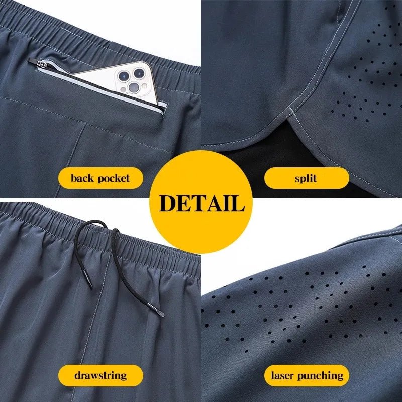 Heren hardloopshorts - Sneldrogend, zwarte dubbellaagse fitness short - Bivakshop