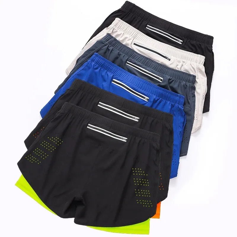 Heren hardloopshorts - Sneldrogend, zwarte dubbellaagse fitness short - Bivakshop