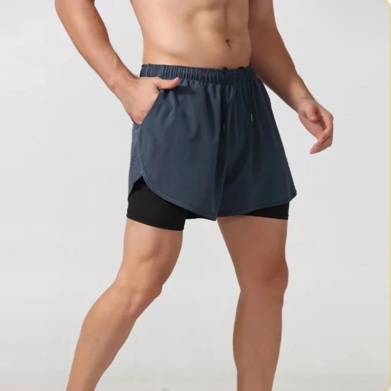 Heren hardloopshorts - Sneldrogend, zwarte dubbellaagse fitness short - Bivakshop